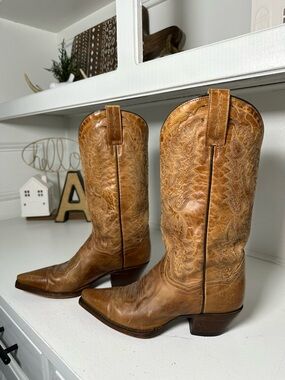 Dan Post Womens 7M Western Boots Tan Leather Cowboy Classic Stitching Mexico